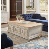 Base And Crown Coffee Table With Drawers Antiqued Grey Wash Coffee Tables LOOMLAN By Sarreid