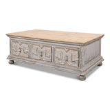 Base And Crown Coffee Table With Drawers Antiqued Grey Wash Coffee Tables LOOMLAN By Sarreid