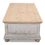 Base And Crown Coffee Table With Drawers Antiqued Grey Wash Coffee Tables LOOMLAN By Sarreid