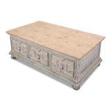 Base And Crown Coffee Table With Drawers Antiqued Grey Wash Coffee Tables LOOMLAN By Sarreid