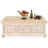 Base And Crown Coffee Table With Drawers Antiqued Grey Wash Coffee Tables LOOMLAN By Sarreid