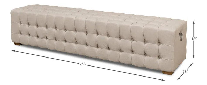 Bedroom Beam Bench Tufted Beige Linen Bedroom Benches LOOMLAN By Sarreid