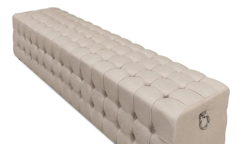 Bedroom Beam Bench Tufted Beige Linen Bedroom Benches LOOMLAN By Sarreid