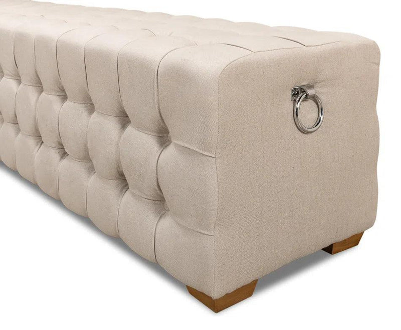 Bedroom Beam Bench Tufted Beige Linen Bedroom Benches LOOMLAN By Sarreid