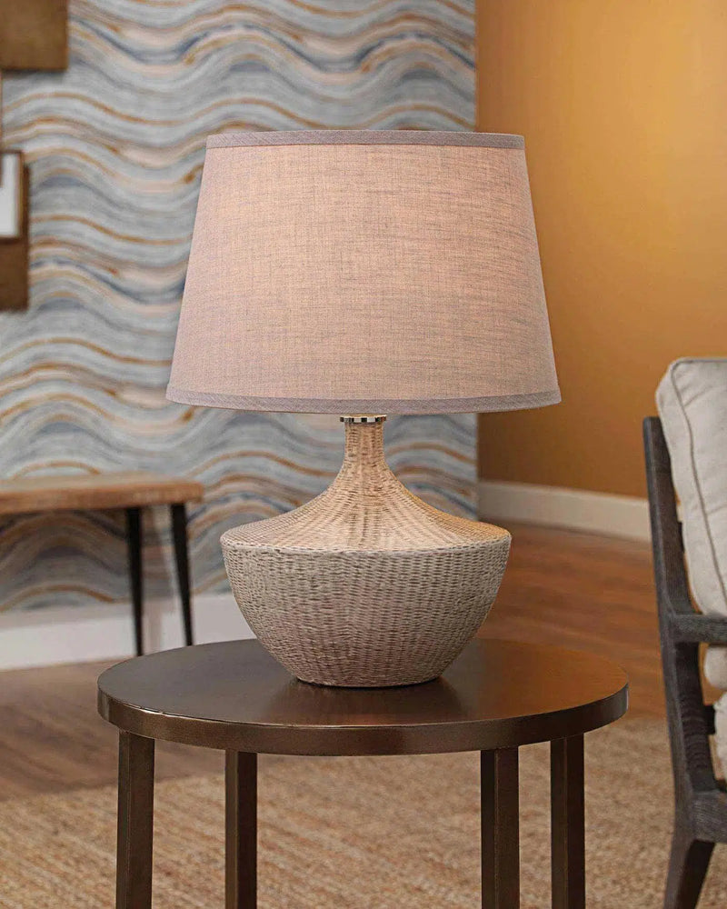 Beige Ceramic Basketweave Table Lamp Table Lamps LOOMLAN By Jamie Young