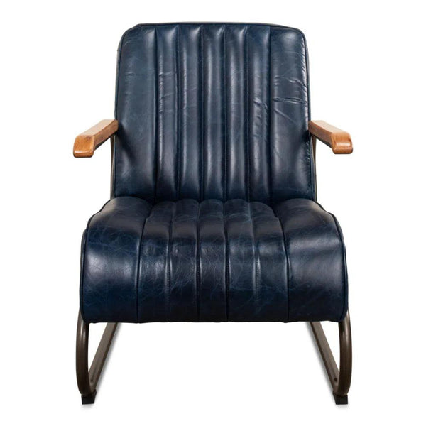 Bel-Air Accent Arm Chair Blue Leather Mid Century Accent Chairs LOOMLAN By Sarreid