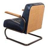 Bel-Air Accent Arm Chair Blue Leather Mid Century Accent Chairs LOOMLAN By Sarreid