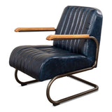 Bel-Air Accent Arm Chair Blue Leather Mid Century Accent Chairs LOOMLAN By Sarreid