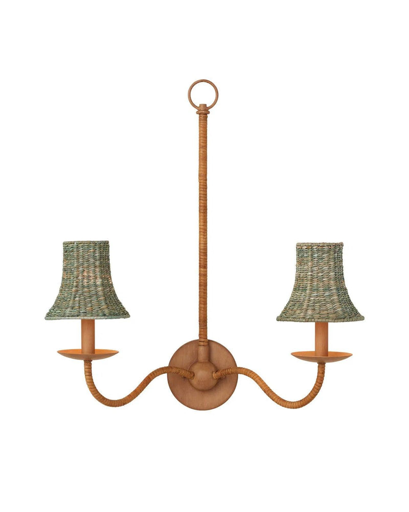 Bell Light Teal Seagrass Chandelier Shade Chandeliers LOOMLAN By Currey & Co