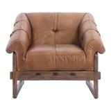 Bellos Top Grain Leather and Solid Rubberwood Brown Armless Accent Chair Club Chairs LOOMLAN By Moe's Home