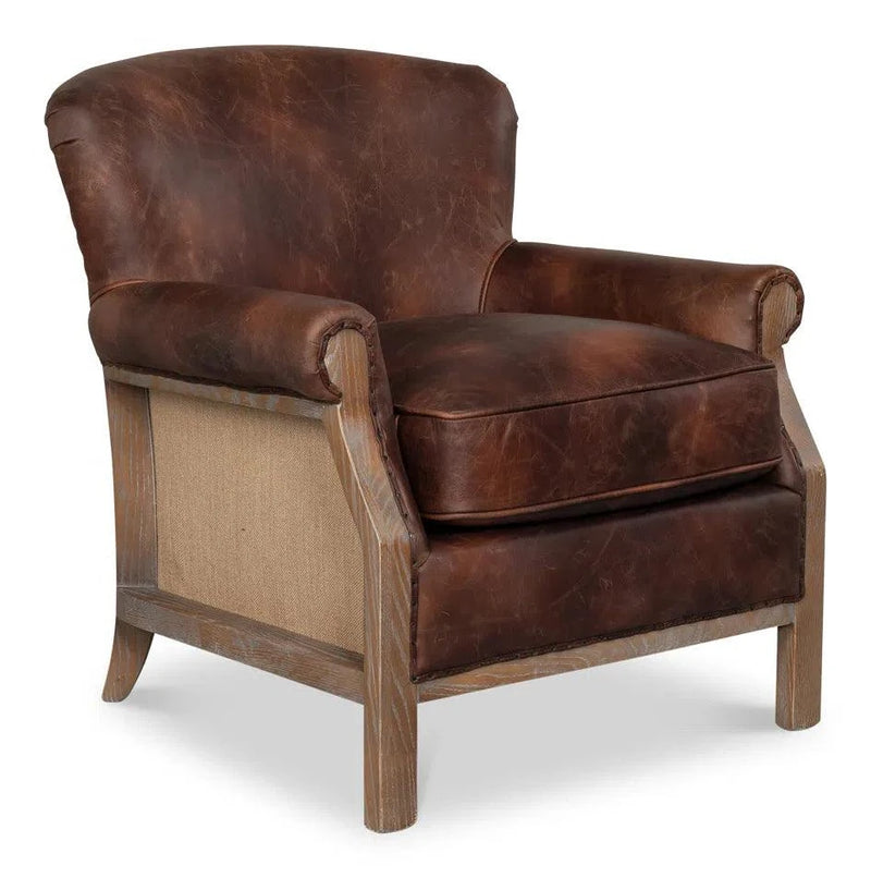 Benjamin Club Chair Brown Leather Accent Chairs LOOMLAN By Sarreid