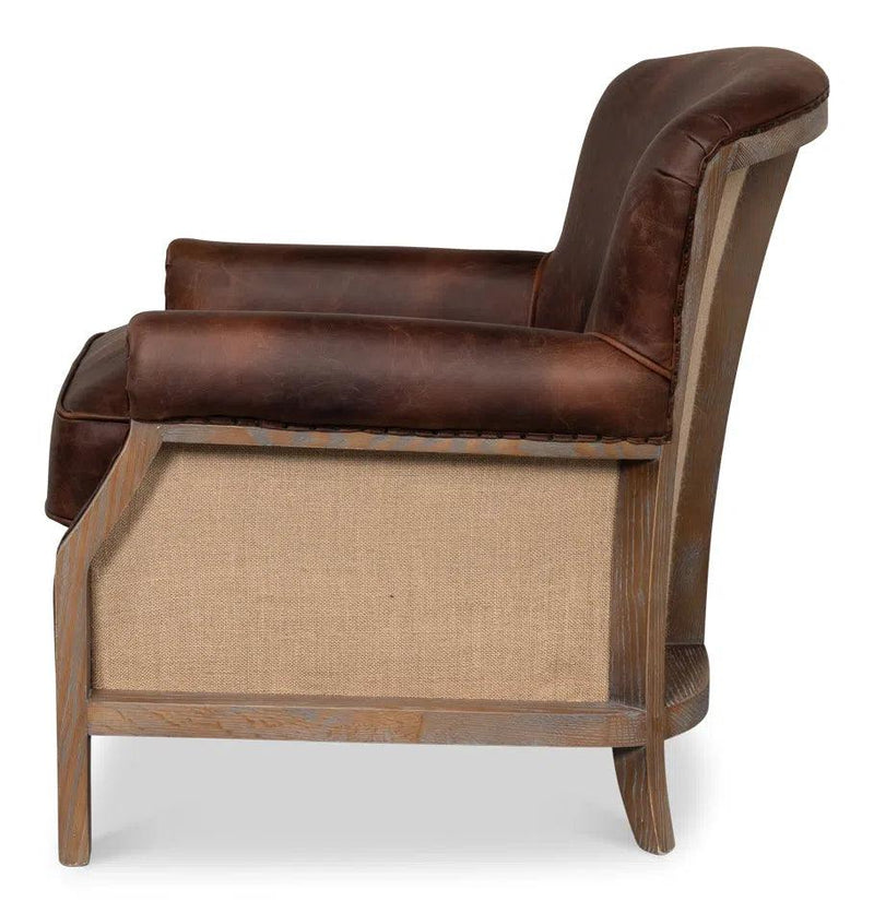 Benjamin Club Chair Brown Leather Accent Chairs LOOMLAN By Sarreid