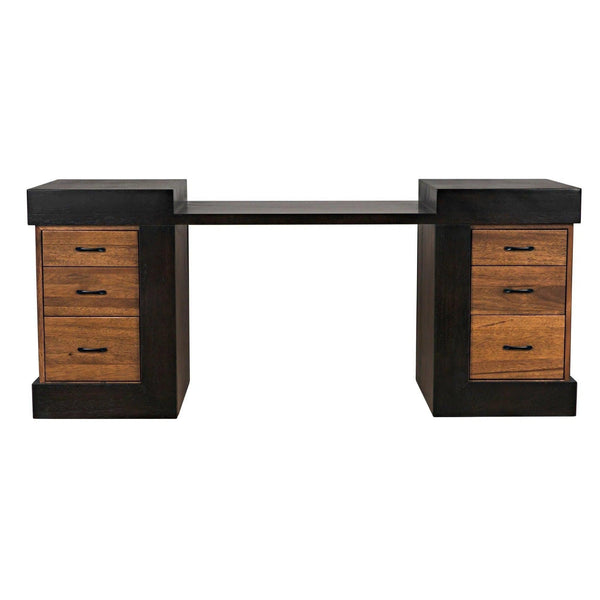 Bentley Desk, Dark Ebony Walnut Wood Unique Desk With Drawers Home Office Desks LOOMLAN By Noir