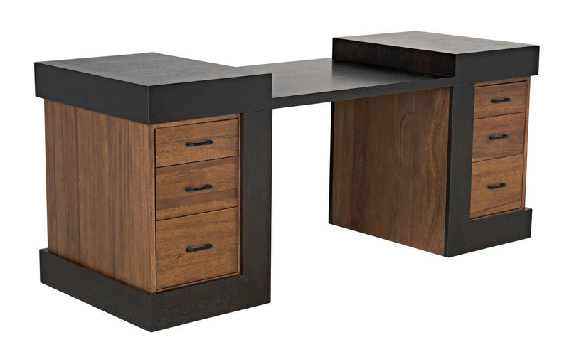 Bentley Desk, Dark Ebony Walnut Wood Unique Desk With Drawers Home Office Desks LOOMLAN By Noir