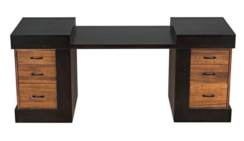 Bentley Desk, Dark Ebony Walnut Wood Unique Desk With Drawers Home Office Desks LOOMLAN By Noir