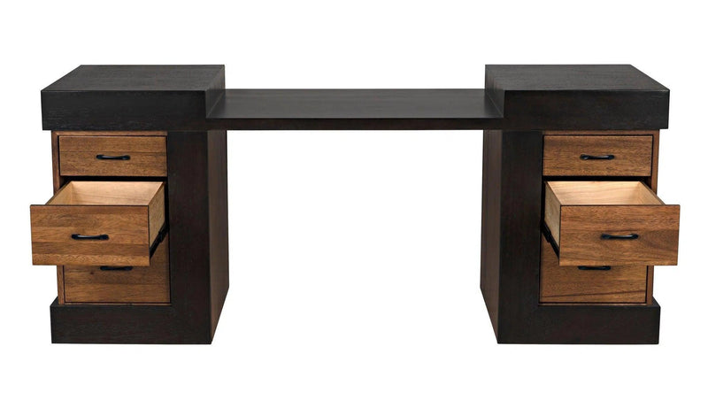 Bentley Desk, Dark Ebony Walnut Wood Unique Desk With Drawers Home Office Desks LOOMLAN By Noir