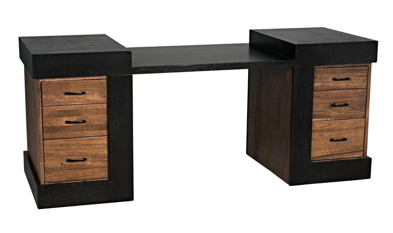 Bentley Desk, Dark Ebony Walnut Wood Unique Desk With Drawers Home Office Desks LOOMLAN By Noir