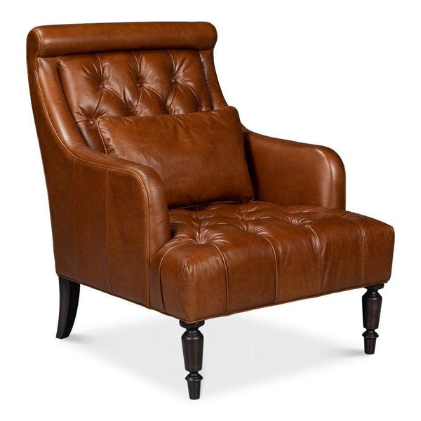Benton Distilled Leather Brown Arm Chair Club Chairs LOOMLAN By Sarreid
