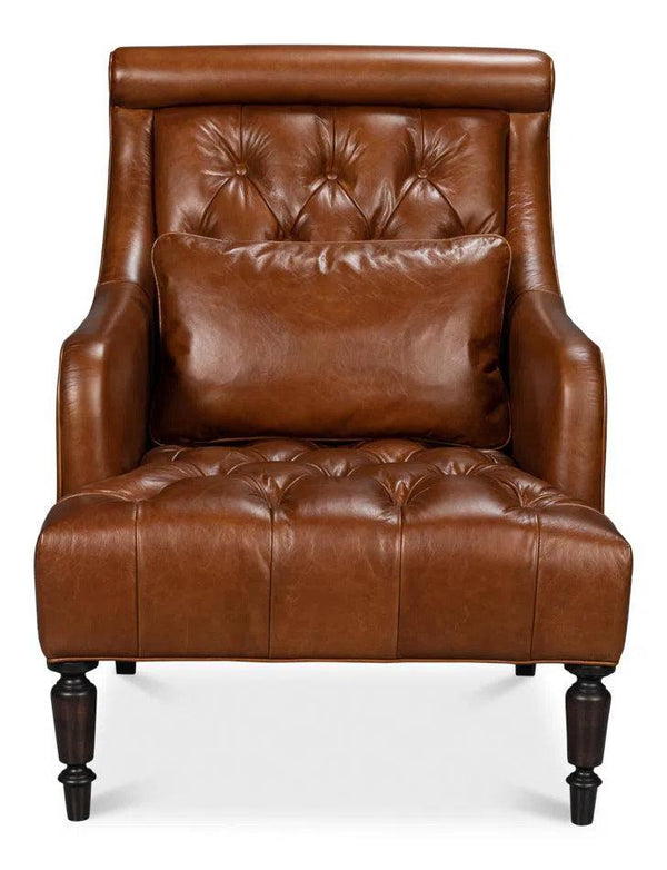 Benton Distilled Leather Brown Arm Chair Club Chairs LOOMLAN By Sarreid