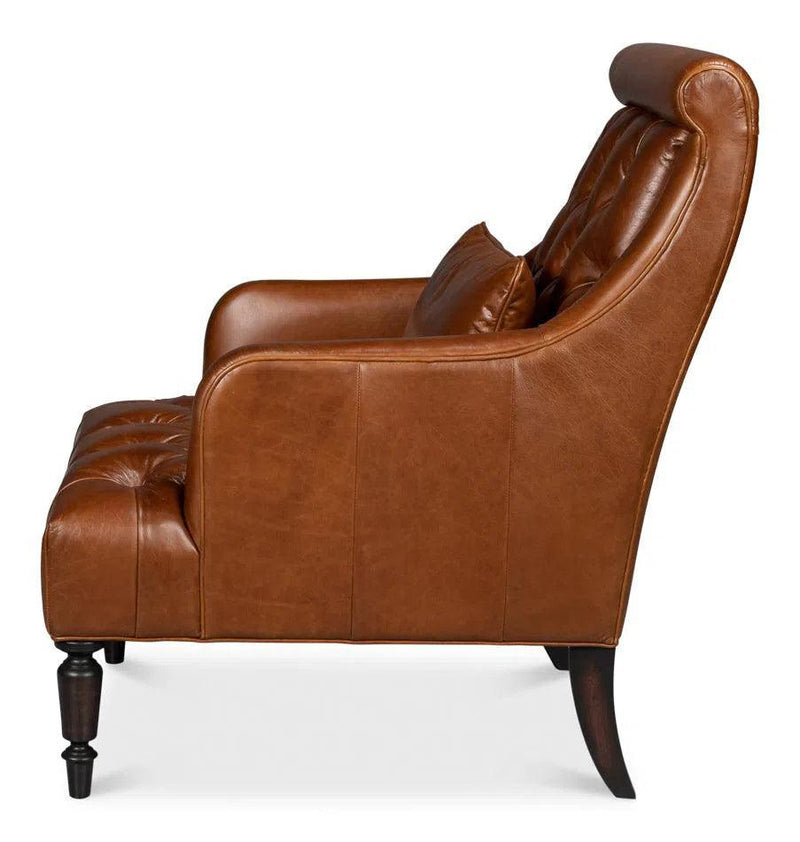 Benton Distilled Leather Brown Arm Chair Club Chairs LOOMLAN By Sarreid