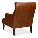 Benton Distilled Leather Brown Arm Chair Club Chairs LOOMLAN By Sarreid