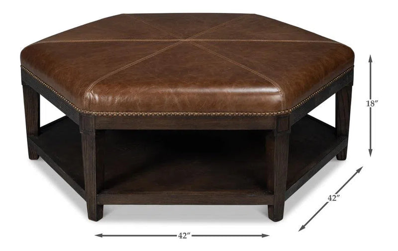 Bertram Wood and Leather Brown Ottoman Ottomans LOOMLAN By Sarreid