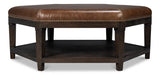 Bertram Wood and Leather Brown Ottoman Ottomans LOOMLAN By Sarreid