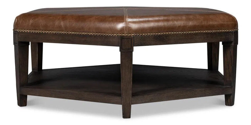 Bertram Wood and Leather Brown Ottoman Ottomans LOOMLAN By Sarreid