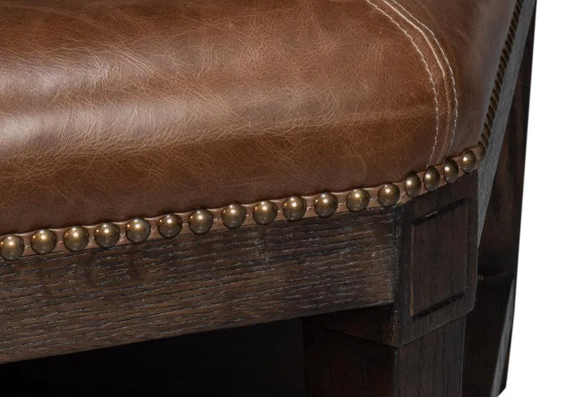 Bertram Wood and Leather Brown Ottoman Ottomans LOOMLAN By Sarreid