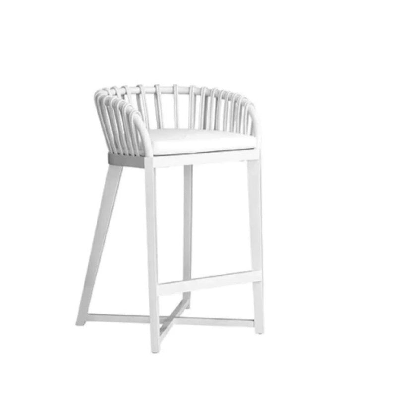 Binah Certified Teak Wood & Rattan White Counter Stool White