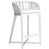 Binah Certified Teak Wood & Rattan White Counter Stool White Counter Stools LOOMLAN By Artesia