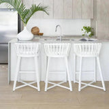 Binah Certified Teak Wood & Rattan White Counter Stool White Counter Stools LOOMLAN By Artesia