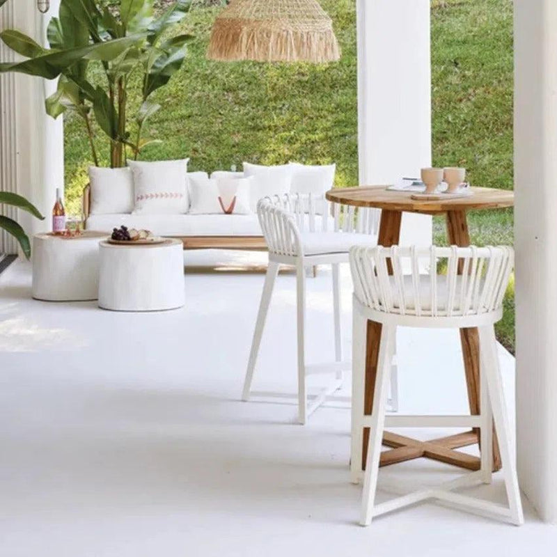 Binah Certified Teak Wood & Rattan White Counter Stool White Counter Stools LOOMLAN By Artesia