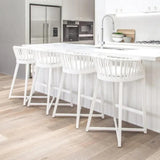 Binah Certified Teak Wood & Rattan White Counter Stool White Counter Stools LOOMLAN By Artesia