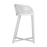 Binah Certified Teak Wood & Rattan White Counter Stool White Counter Stools LOOMLAN By Artesia