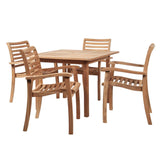 Birmingham 5-Piece Square Teak Outdoor Dining Set with Stacking Armchairs Outdoor Dining Sets LOOMLAN By HiTeak