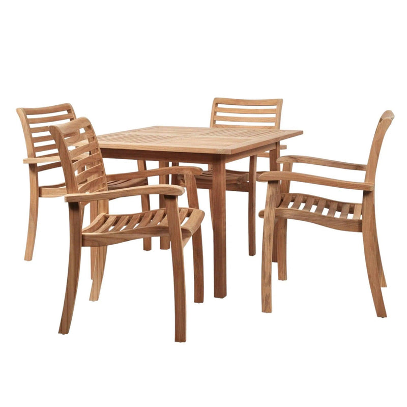 Birmingham 5-Piece Square Teak Outdoor Dining Set with Stacking Armchairs Outdoor Dining Sets LOOMLAN By HiTeak