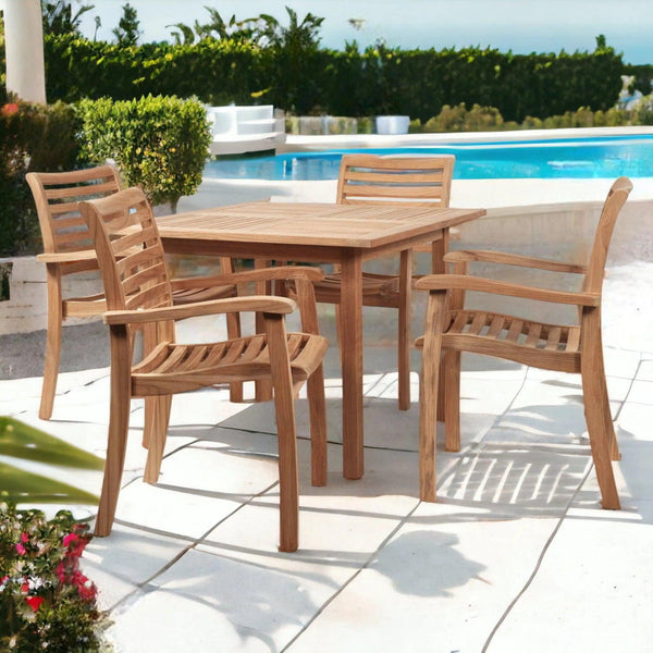 Birmingham 5-Piece Square Teak Outdoor Dining Set with Stacking Armchairs Outdoor Dining Sets LOOMLAN By HiTeak