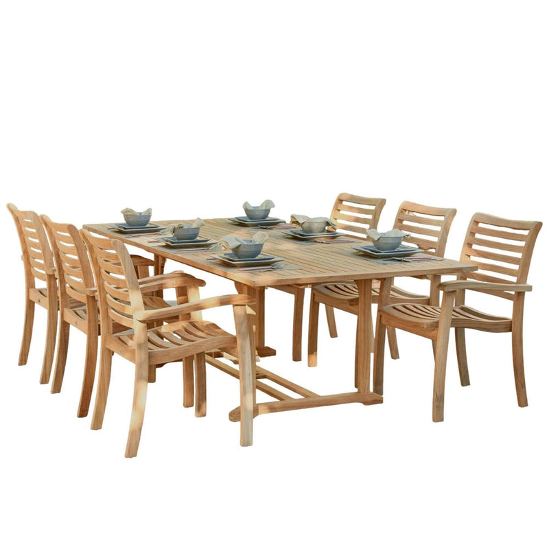 Birmingham 7-PC Outdoor Dining Set with Extendable Table and Stacking Armchairs Outdoor Dining Sets LOOMLAN By HiTeak