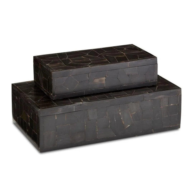 Black Bone Mosaic Box Set of 2 Boxes & Bowls LOOMLAN By Currey & Co