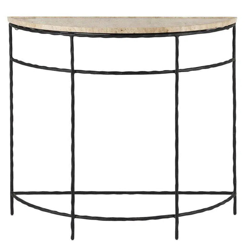 Black Boyles Travertine Demi-Lune Hiroshi Koshitaka Collection Console Tables LOOMLAN By Currey & Co