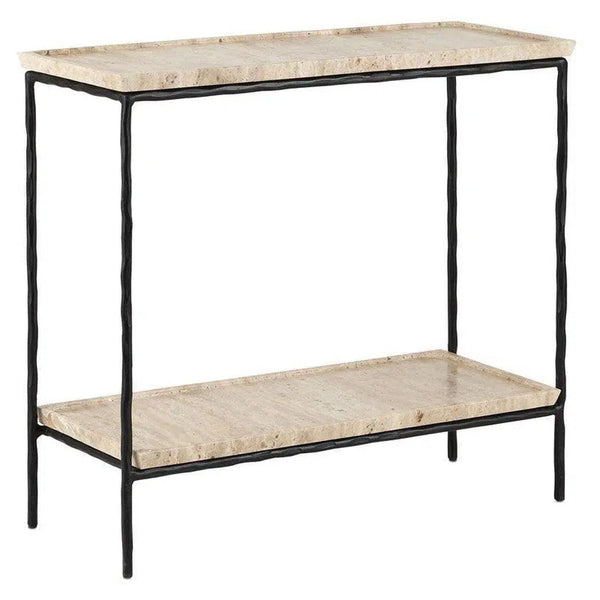 Black Boyles Travertine Side Table Marjorie Skouras Collection Side Tables LOOMLAN By Currey & Co