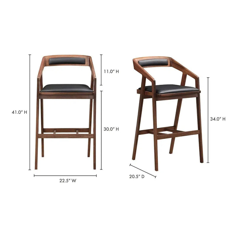 Black Brown Mid-Century Modern Barstool Bar Stools LOOMLAN By Moe's Home