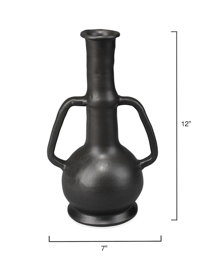 Black Ceramic Horton Handled Vase Vases & Jars LOOMLAN By Jamie Young