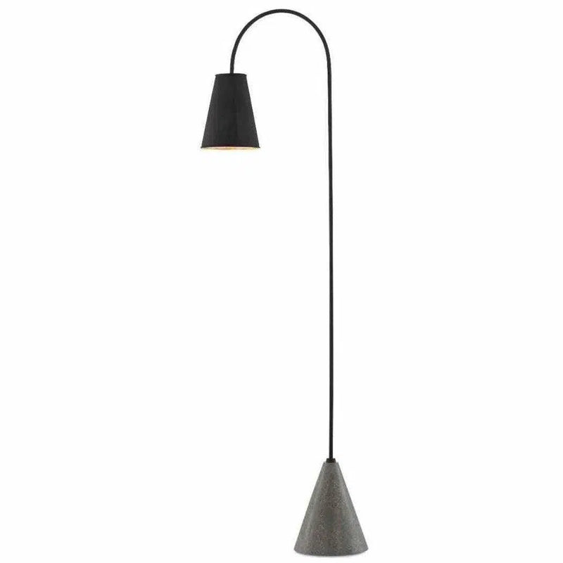 Black Iron Silver Leaf Polished Concrete Lotz Floor Lamp Floor Lamps LOOMLAN By Currey & Co