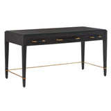 Black Lacquered Linen Champagne Metal Verona Black Large Desk Home Office Desks LOOMLAN By Currey & Co