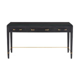 Black Lacquered Linen Champagne Metal Verona Black Large Desk Home Office Desks LOOMLAN By Currey & Co