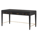 Black Lacquered Linen Champagne Metal Verona Black Large Desk Home Office Desks LOOMLAN By Currey & Co