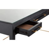 Black Lacquered Linen Champagne Metal Verona Black Large Desk Home Office Desks LOOMLAN By Currey & Co