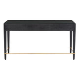 Black Lacquered Linen Champagne Metal Verona Black Large Desk Home Office Desks LOOMLAN By Currey & Co